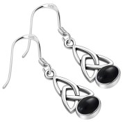 Black Onyx Trinity Knot Silver Earrings - e341